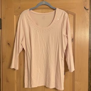 J. Jill soft shimmer tee in light pink - beading detail